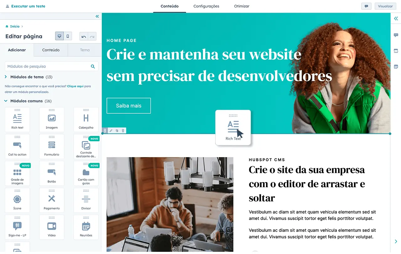 editor WYSIWYG da HubSpot 