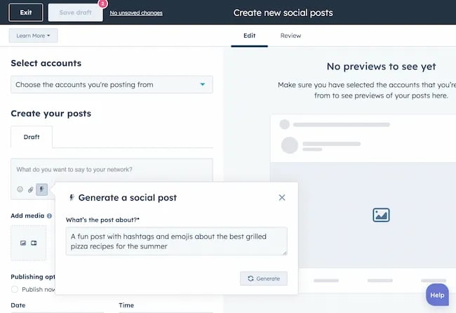 AI social media generator example