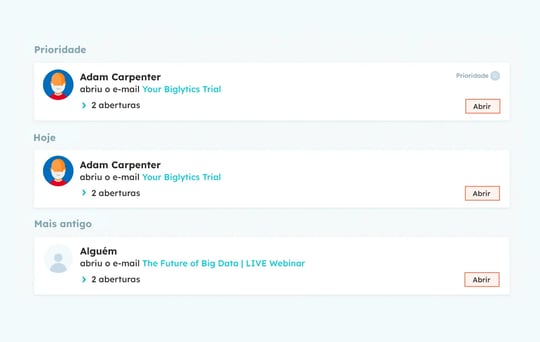 captura de tela do funcionamento do software de e-mail tracking da HubSpot 