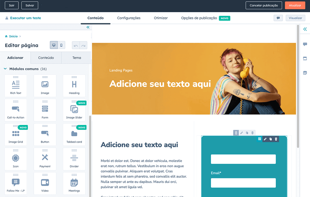 criador de landing page grátis