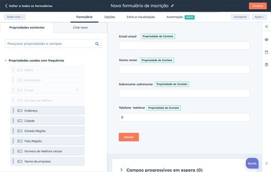 formulário de novo contato - HubSpot Forms