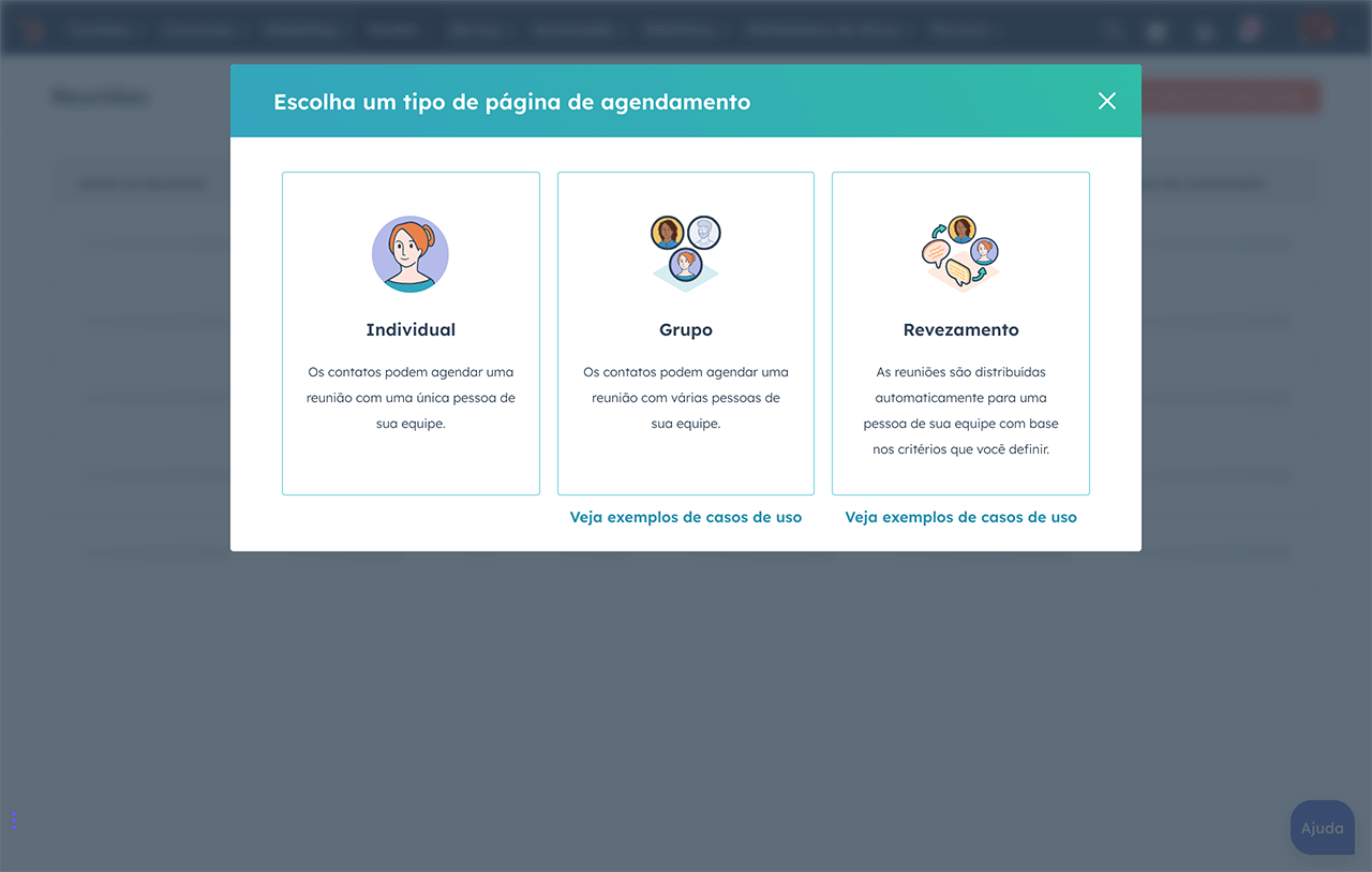 captura de tela da ferramenta de agendamento de reuniões da HubSpot