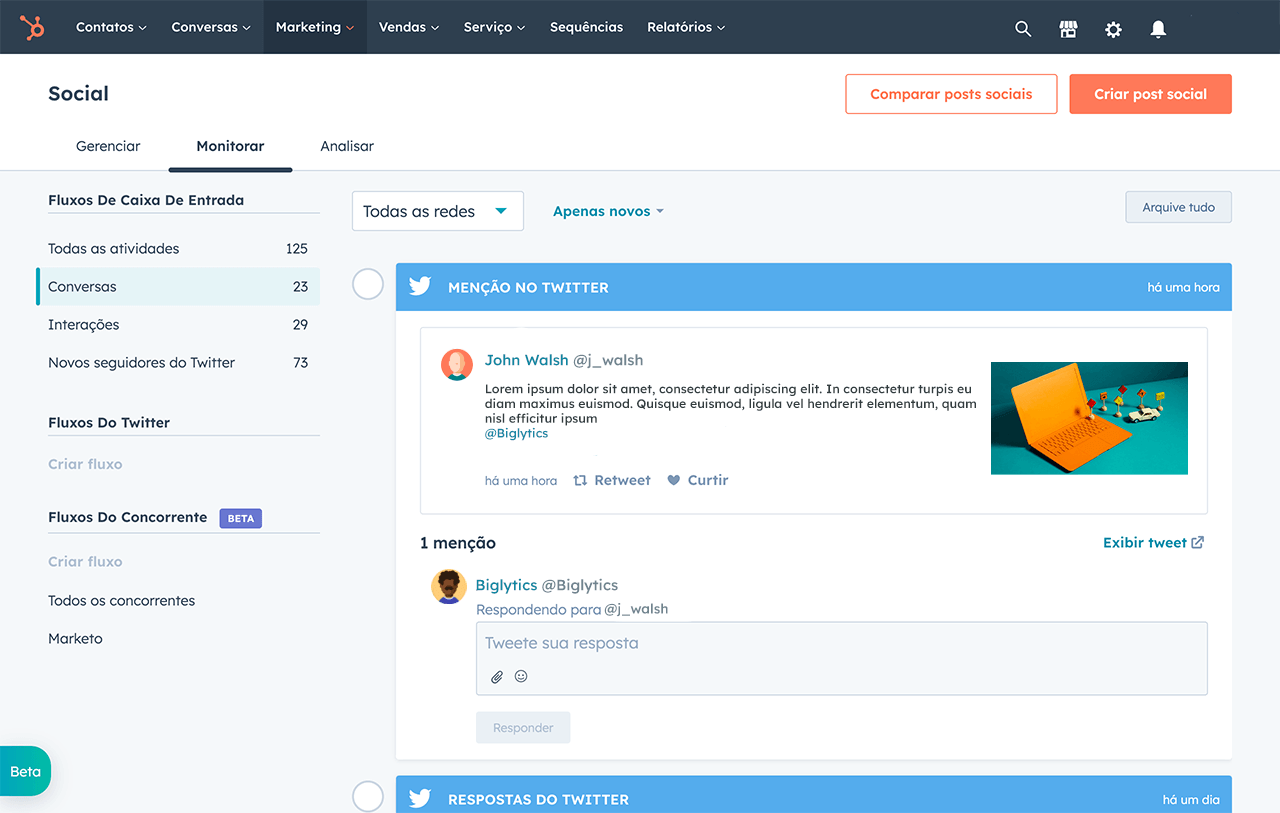 ferramenta de social media monitoring da HubSpot